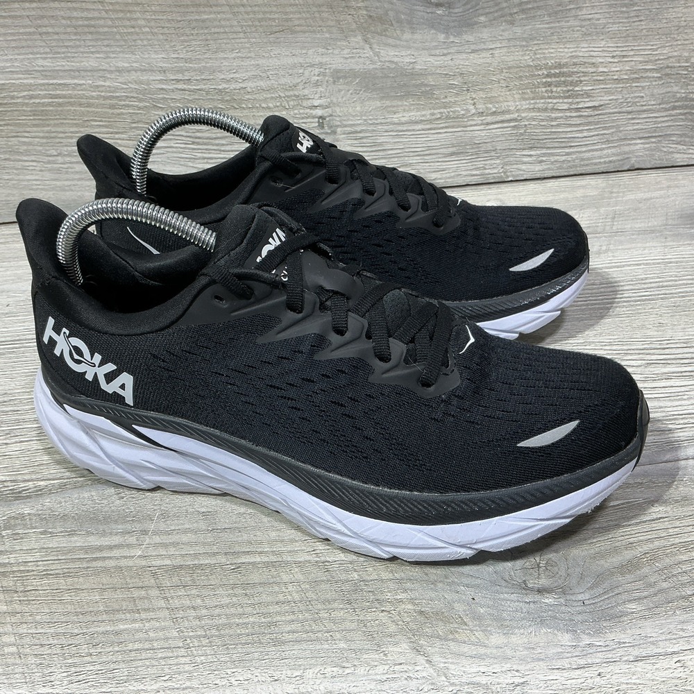 Hoka One Clifton 8 Sneakers Women's US 9.5 B Black White Running Shoes 1119394